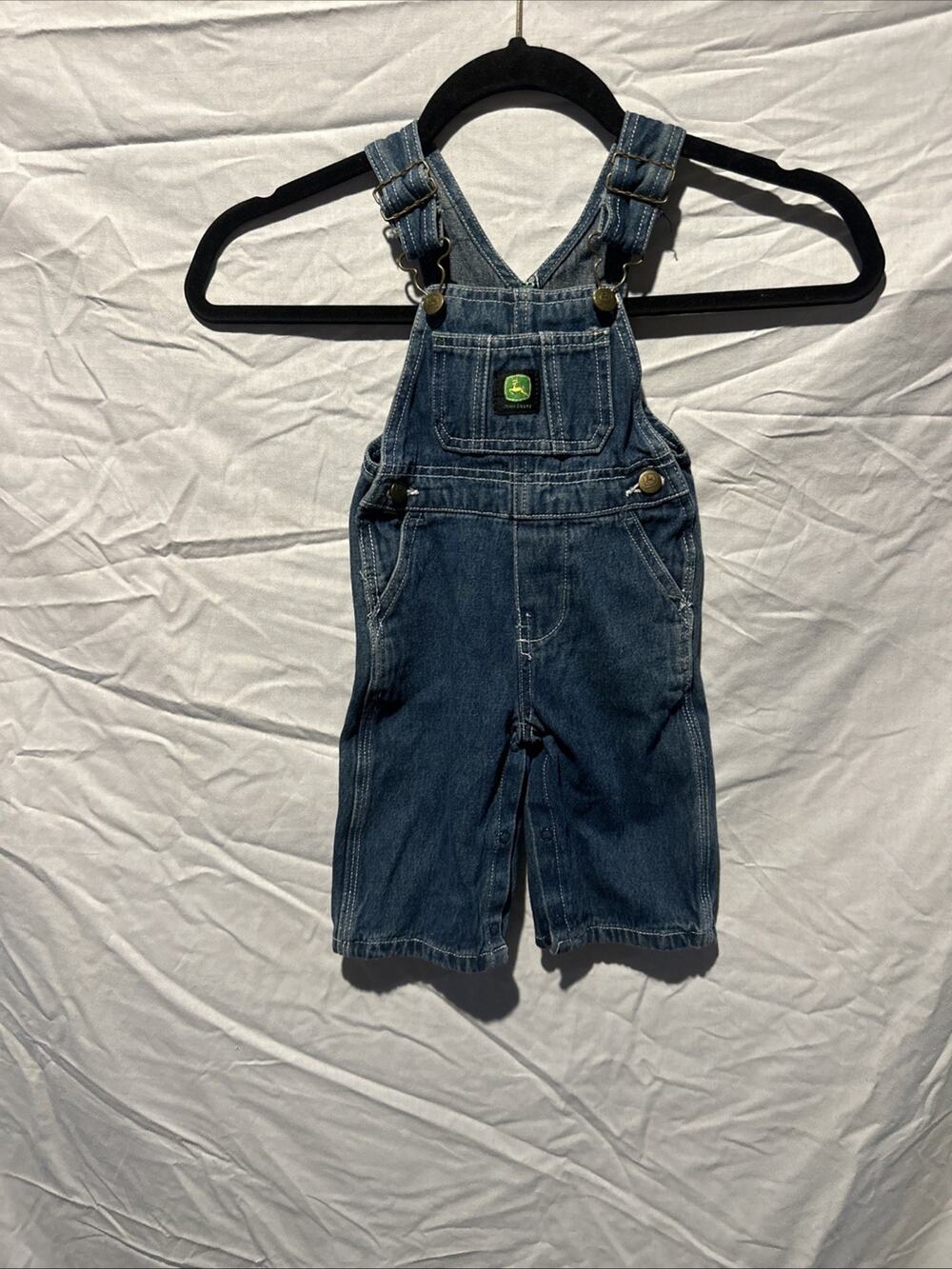 John Deere Baby Boys Girls Bib Overalls Blue Denim Unisex Kids Size 6M VGC